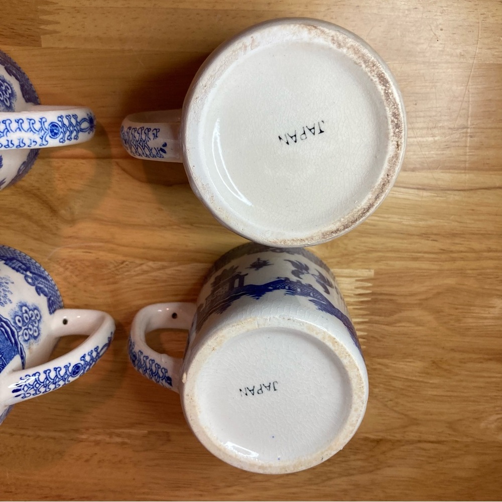 Lot of 4 Blue Willow Coffee Cups Mugs Japan Vintage - Picture 6 of 15